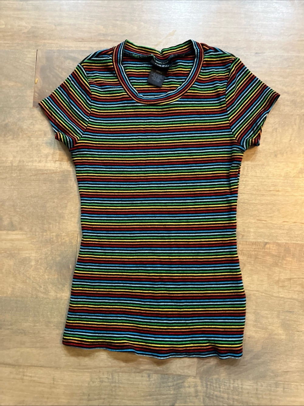 VintageY2k Striped Rainbow Knit Tee - Multi